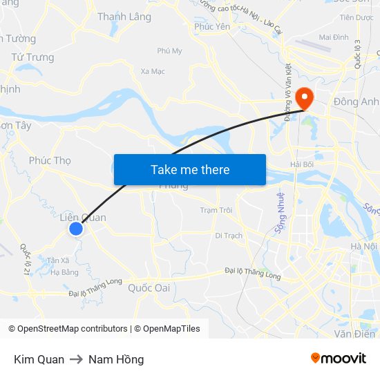 Kim Quan to Nam Hồng map