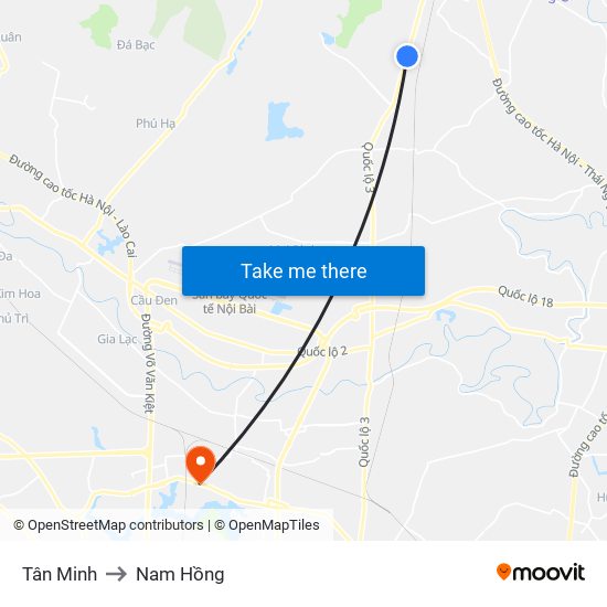 Tân Minh to Nam Hồng map