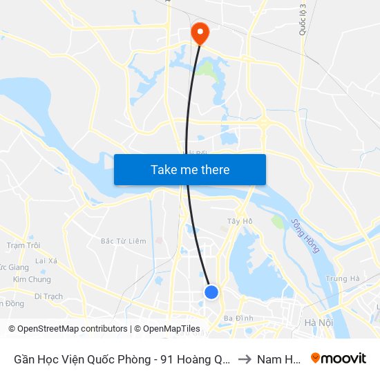 Gần Học Viện Quốc Phòng - 91 Hoàng Quốc Việt to Nam Hồng map