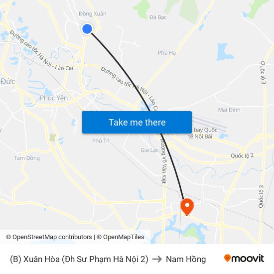 (B) Xuân Hòa (Đh Sư Phạm Hà Nội 2) to Nam Hồng map