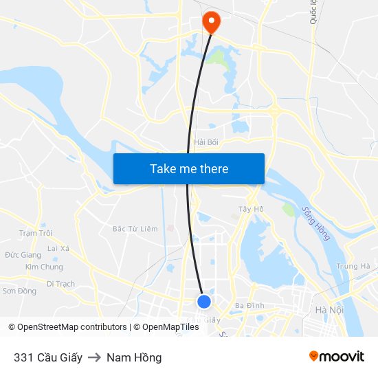 331 Cầu Giấy to Nam Hồng map
