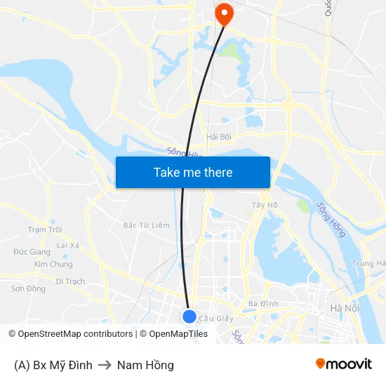 (A) Bx Mỹ Đình to Nam Hồng map