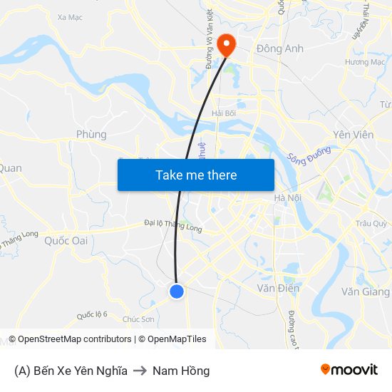 (A) Bến Xe Yên Nghĩa to Nam Hồng map