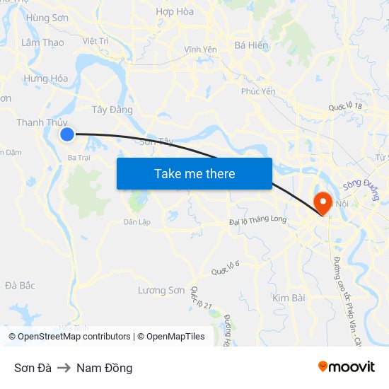 Sơn Đà to Nam Đồng map