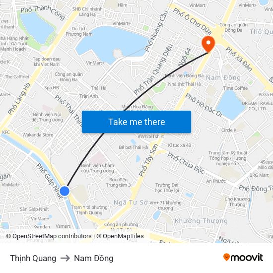 Thịnh Quang to Nam Đồng map