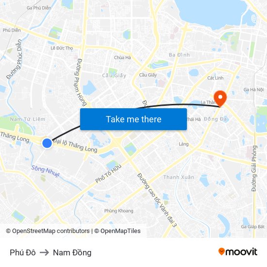 Phú Đô to Nam Đồng map