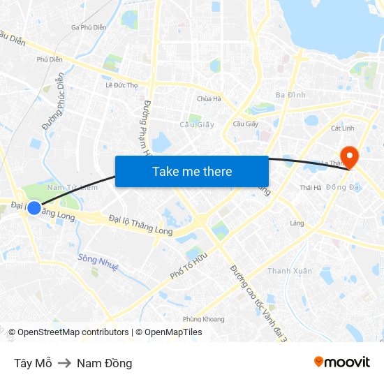 Tây Mỗ to Nam Đồng map