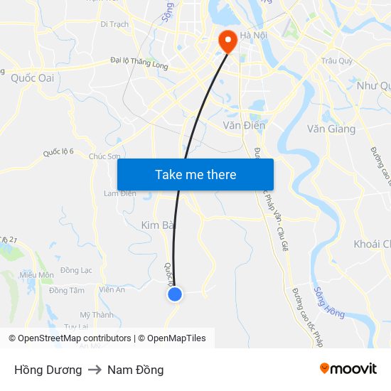 Hồng Dương to Nam Đồng map