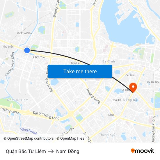 Quận Bắc Từ Liêm to Nam Đồng map