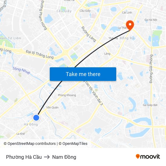 Phường Hà Cầu to Nam Đồng map