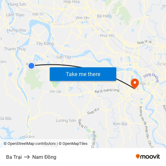 Ba Trại to Nam Đồng map