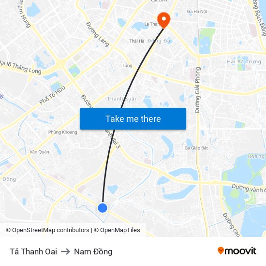 Tả Thanh Oai to Nam Đồng map