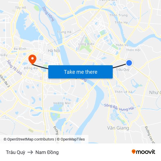 Trâu Quỳ to Nam Đồng map