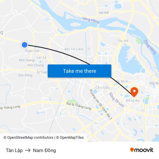 Tân Lập to Nam Đồng map
