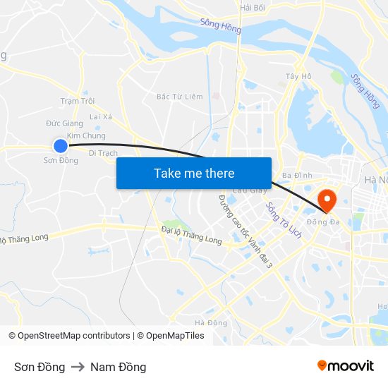 Sơn Đồng to Nam Đồng map
