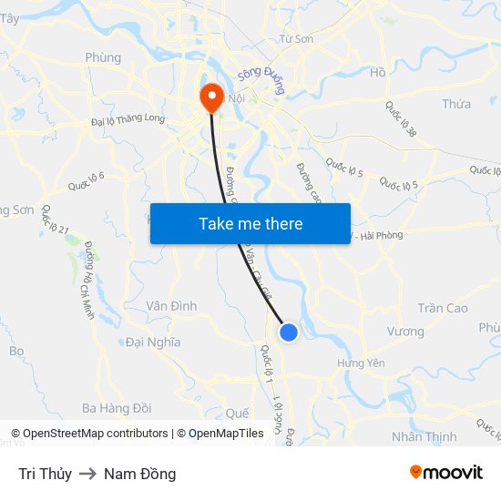 Tri Thủy to Nam Đồng map