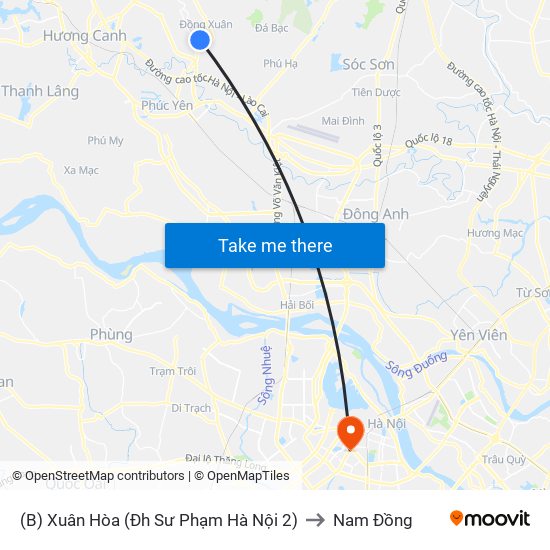 (B) Xuân Hòa (Đh Sư Phạm Hà Nội 2) to Nam Đồng map