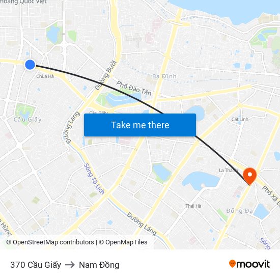 370 Cầu Giấy to Nam Đồng map