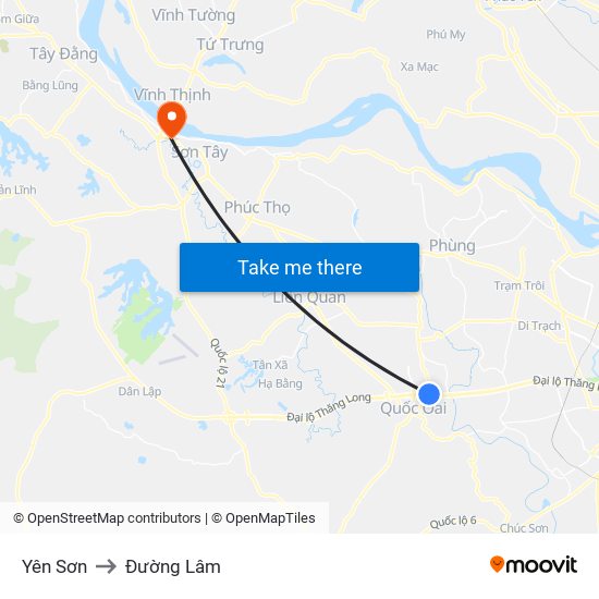 Yên Sơn to Đường Lâm map