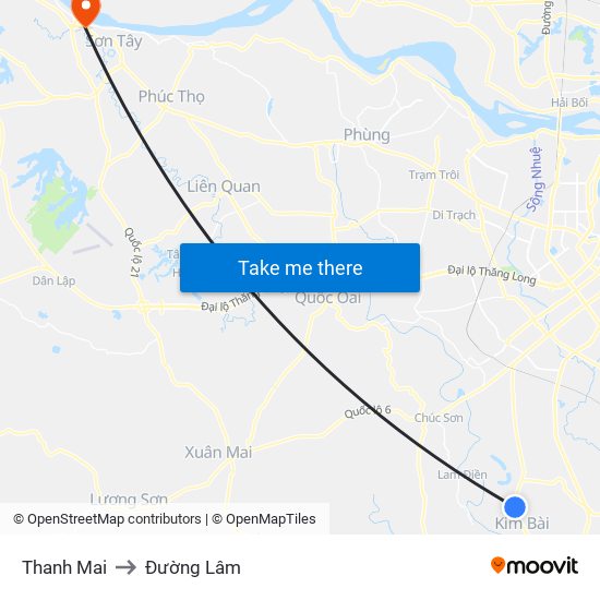 Thanh Mai to Đường Lâm map