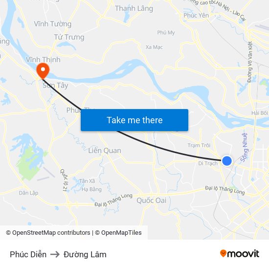 Phúc Diễn to Đường Lâm map