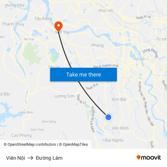 Viên Nội to Đường Lâm map