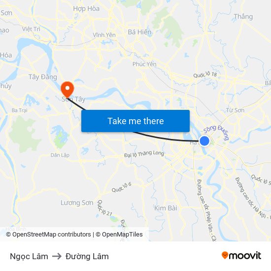 Ngọc Lâm to Đường Lâm map