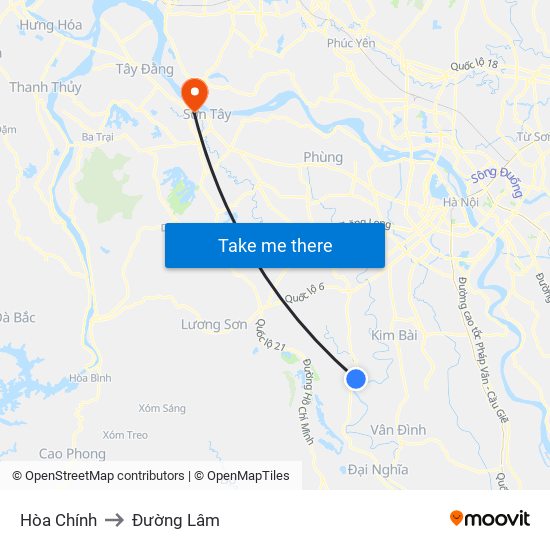 Hòa Chính to Đường Lâm map