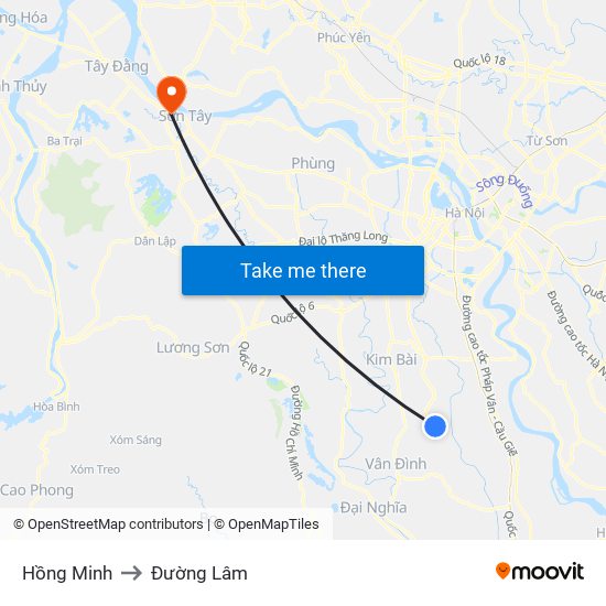 Hồng Minh to Đường Lâm map