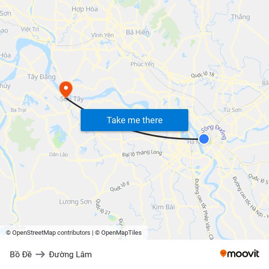 Bồ Đề to Đường Lâm map