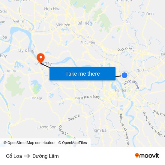 Cổ Loa to Đường Lâm map