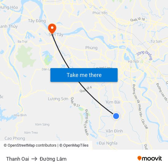 Thanh Oai to Đường Lâm map