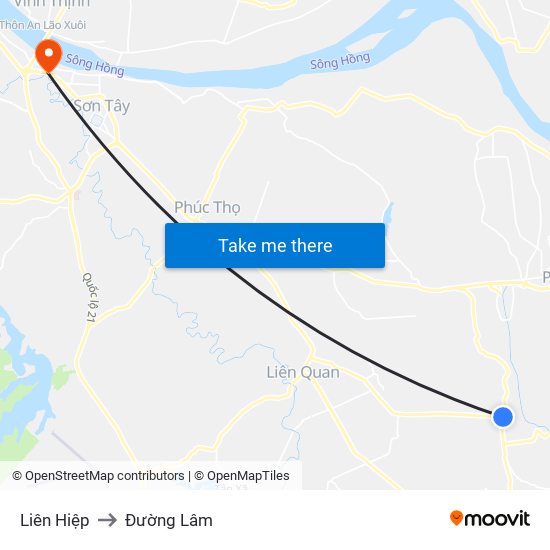 Liên Hiệp to Đường Lâm map