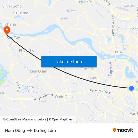 Nam Đồng to Đường Lâm map