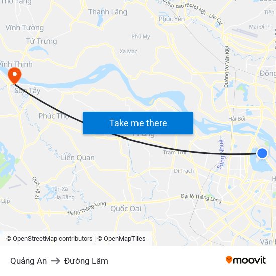 Quảng An to Đường Lâm map