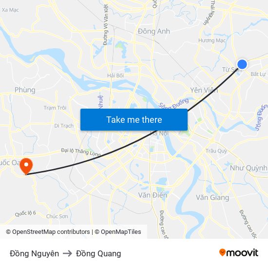 Đồng Nguyên to Đồng Quang map