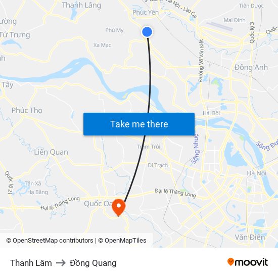 Thanh Lâm to Đồng Quang map