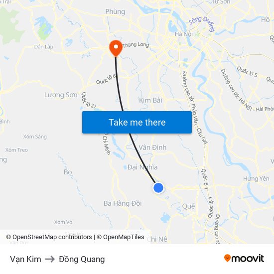 Vạn Kim to Đồng Quang map