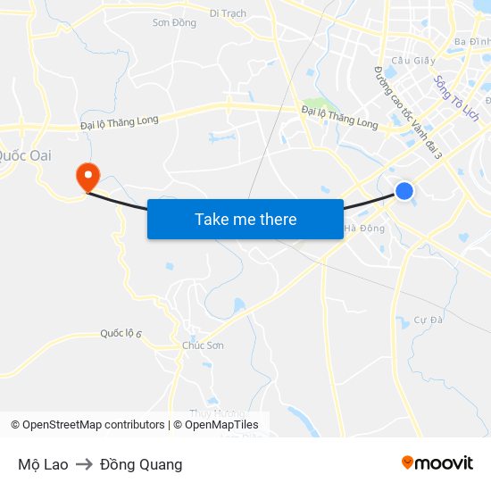 Mộ Lao to Đồng Quang map