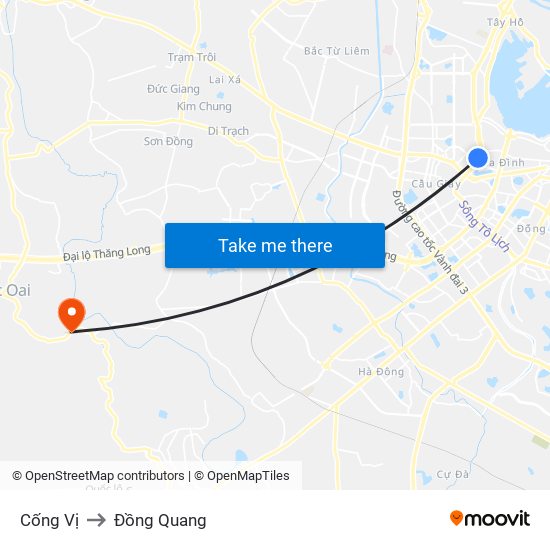 Cống Vị to Đồng Quang map