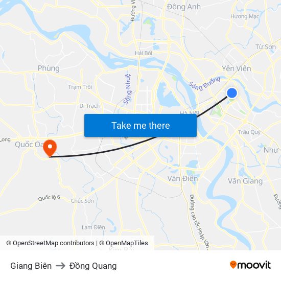 Giang Biên to Đồng Quang map