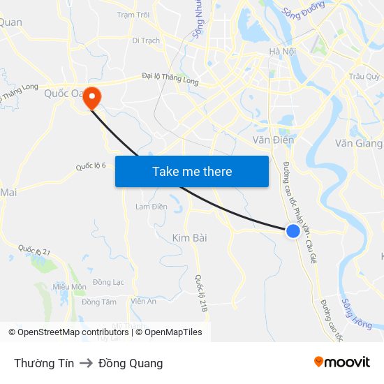 Thường Tín to Đồng Quang map