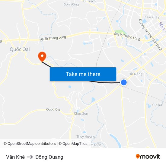 Văn Khê to Đồng Quang map