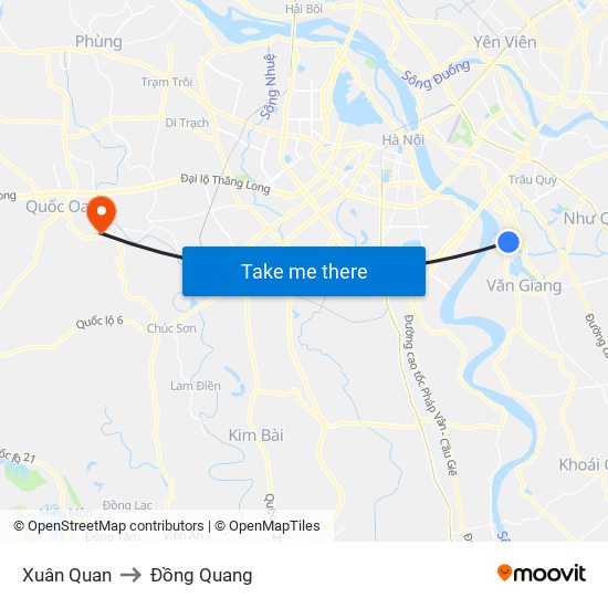 Xuân Quan to Đồng Quang map