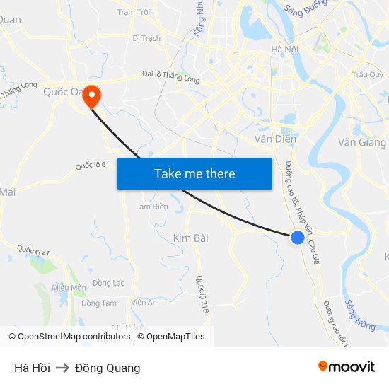 Hà Hồi to Đồng Quang map