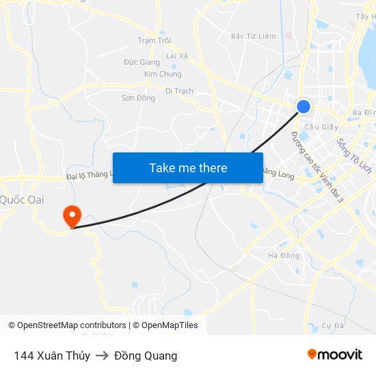 144 Xuân Thủy to Đồng Quang map