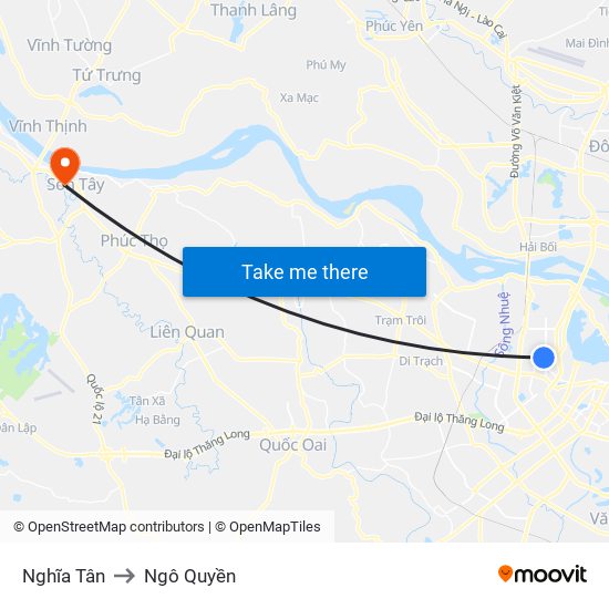 Nghĩa Tân to Ngô Quyền map