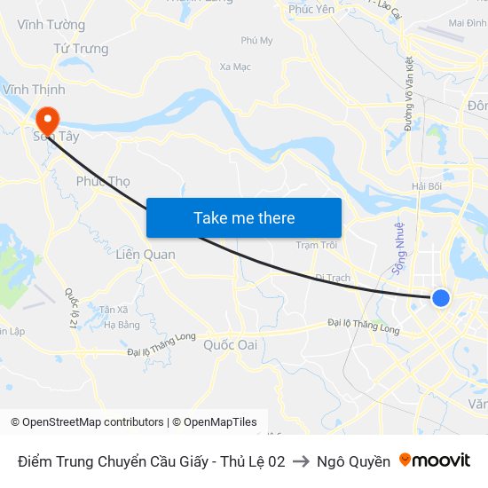 Điểm Trung Chuyển Cầu Giấy - Thủ Lệ 02 to Ngô Quyền map