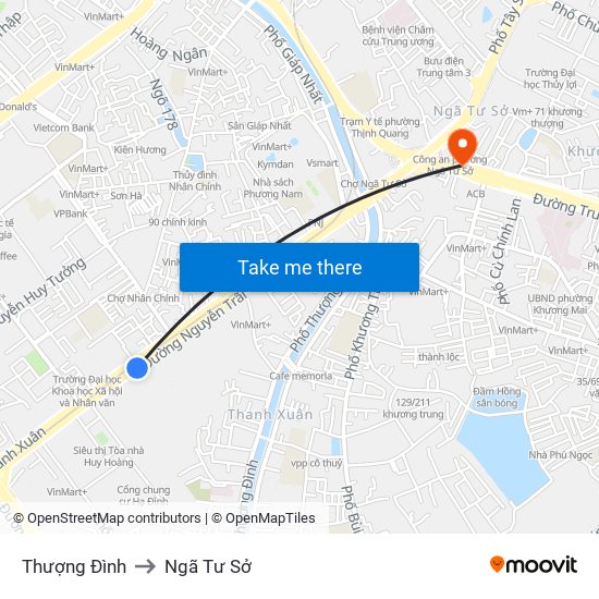 Thượng Đình to Ngã Tư Sở map