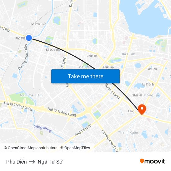 Phú Diễn to Ngã Tư Sở map